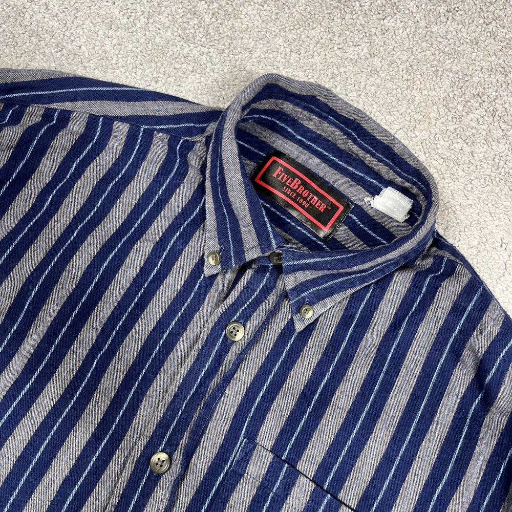 Five Brother Flannel Shirt Mens Large‎ Striped Outdoors Pocket Blue Gray Button